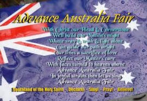 Front view of the 'Advance Australia Fair' Postcard; THE SONG
