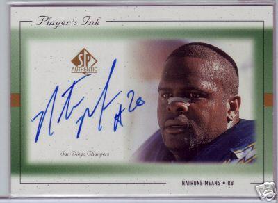 Natrone Means certified autograph San Diego Chargers 1999 SP Authentic card