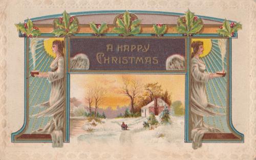 VINTAGE EARLY 1900'S A HAPPY CHRISTMAS POSTCARD ANGELS