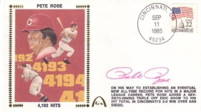Pete Rose autographed Cincinnati Reds 4193 Hits cachet envelope