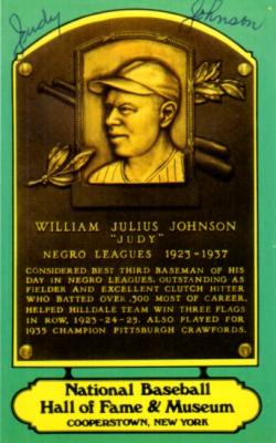 Judy Johnson autographed Hall of Fame plaque postcard