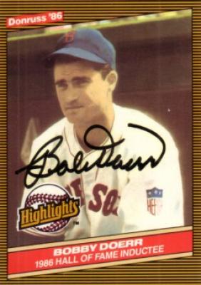 Bobby Doerr autographed Boston Red Sox 1986 Donruss Hall of Fame card