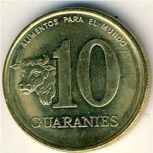 Coins; Paraguay, 10 guaranies, 1996