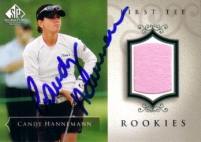 Candy Hannemann autographed 2004 SP Signature golf tournament worn shirt card