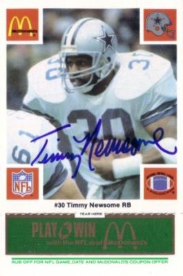 Timmy Newsome autographed Dallas Cowboys 1986 McDonald's card