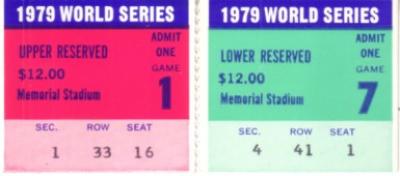 1979 World Series Game 1 & Game 7 ticket stubs (PIttsburgh Pirates win)
