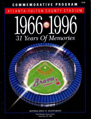 David Justice autographed 1996 Atlanta Braves Fulton County Stadium commemorative program
