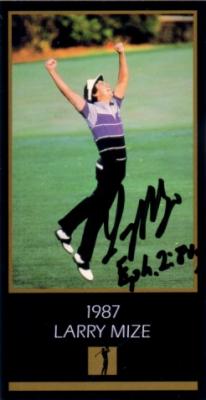 Larry Mize autographed 1987 Masters Champion golf card