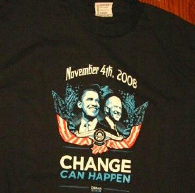 Barack Obama 2008 Change Can Happen navy blue T-shirt NEW