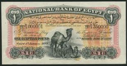 Banknotes; Egyptian‑banknote‑1899‑Camel‑Specimen‑