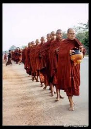 Postcard Theravada Buddhist monks begging