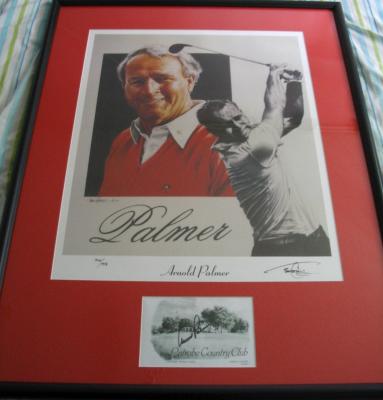 Arnold Palmer autographed Latrobe Country Club scorecard framed with lithograph