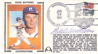 Eddie Mathews autographed Braves 1989 Hall of Fame cachet envelope