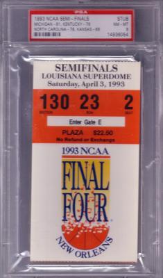 1993 NCAA Final Four Semifinals ticket PSA 8 (North Carolina & Michigan Fab 5 Win)