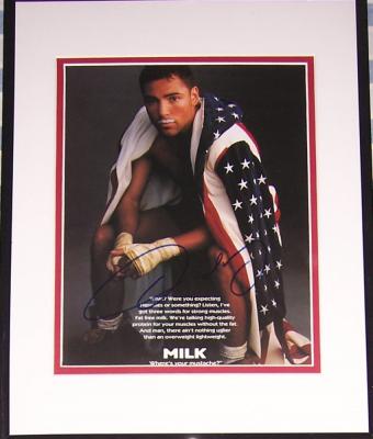 Oscar De La Hoya autographed MILK ad matted & framed