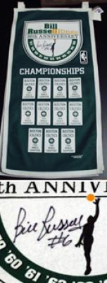 Bill Russell autographed Boston Celtics Mitchell & Ness felt 18x36 banner