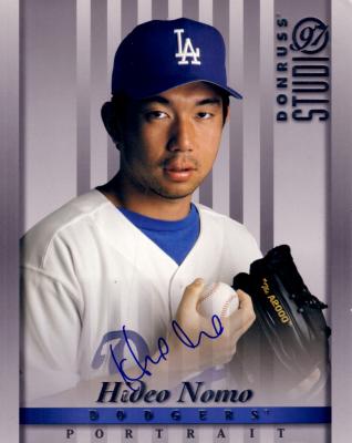 Hideo Nomo autographed Los Angeles Dodgers 1997 Studio 8x10 photo card
