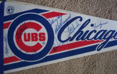 1993 Chicago Cubs autographed pennant (Jose Vizcaino Rick Wilkins Billy Williams)