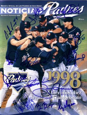 1998 San Diego Padres team autographed program Kevin Brown Steve Finley Tony Gwynn