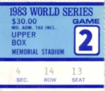 1983 World Series Game 2 ticket stub (Baltimore Orioles win)