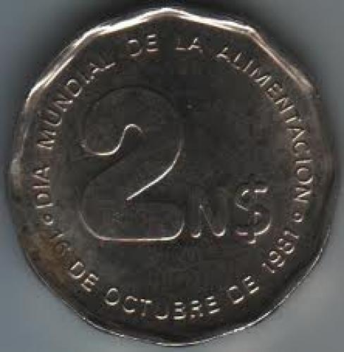 Coins; Uruguay 2 Peso Nuevo 1981; Front image