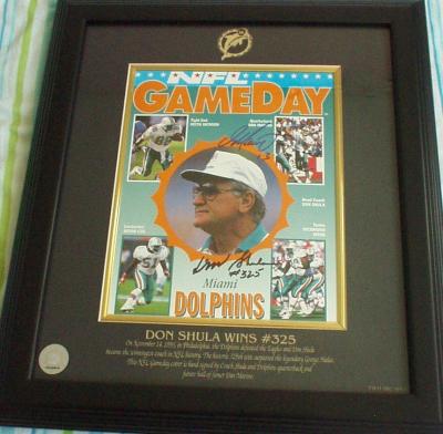 Don Shula & Dan Marino autographed Win #325 Dolphins 1993 program cover matted & framed