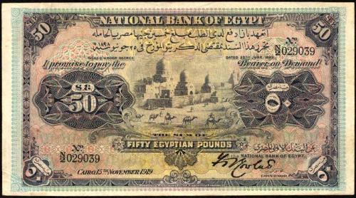 Banknotes; 50 pounds; EGYPT Banknotes, National Bank of Egypt 1912-45 Issues
