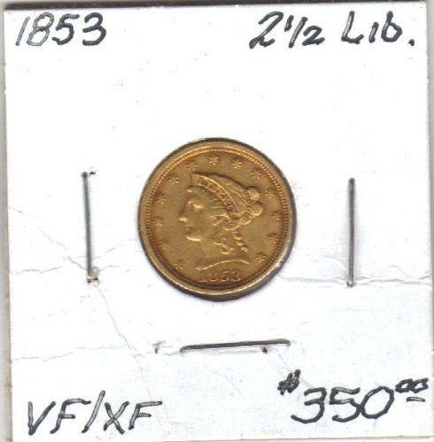 1853 Liberty 2 1/2 dollar gold piece