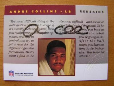 Andre Collins Redskins certified autograph 1991 Pro Line National Convention card