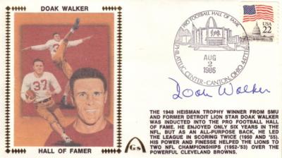 Doak Walker (Detroit Lions) autographed 1986 Pro Football Hall of Fame Induction cachet