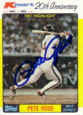 Pete Rose autographed Phillies NL Hit Record 1982 Topps Kmart MVP card