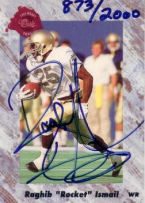 Raghib Rocket Ismail certified autograph Notre Dame 1991 Classic card