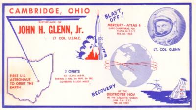 1962 John Glenn birthplace commemorative postcard