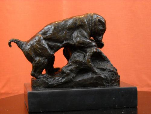 African Ratel Honey Badger Signed Antoine Barye Bronze Statue