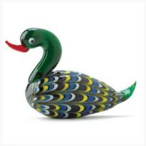 Decorative; Colorful Art Glass Duck Figurine: Mallard Duck Decor