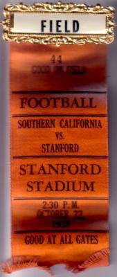 1938 USC at Stanford football field access pin with ribbon