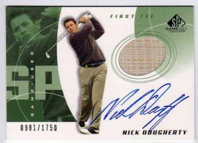Nick Dougherty certified autograph worn shirt 2002 SP Golf card