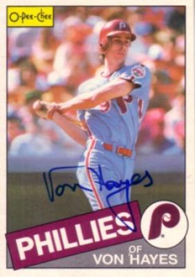 Von Hayes autographed Philadelphia Phillies 1985 OPC card
