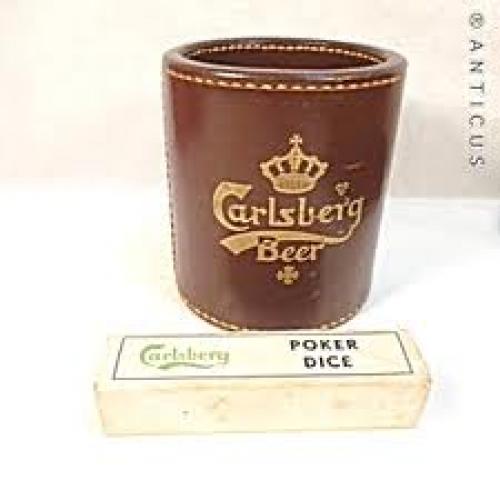 Vintage Carlsberg Beer Leather Dice Cup and Poker Dice