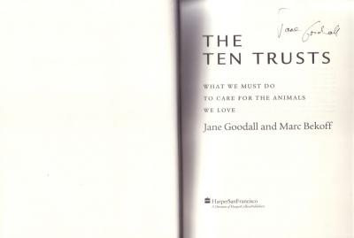 Jane Goodall autographed The Ten Trusts softcover book