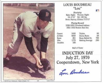 Lou Boudreau autographed 8x10 Boston Red Sox HOF Induction Day photo card