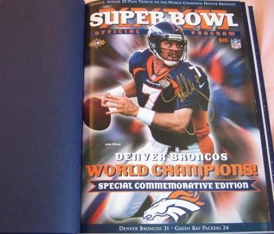 John Elway autographed Denver Broncos Super Bowl 32 Champions Commemorative Program (hardbound)