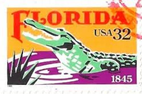 Stamps;  USA Stamp 1995. Florida with an Alligator 1845 - 32 cents