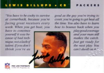 Lewis Billups certified autograph Green Bay Packers 1992 Pro Line card