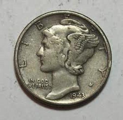 Coins; 1943 Mercury WWII Silver Dime US Coin