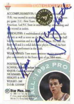 Tom Gugliotta certified autograph North Carolina State 1992 Star Pics card