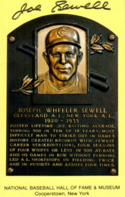 Joe Sewell autographed Baseball Hall of Fame plaque postcard