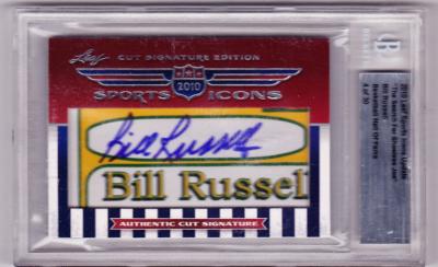 Bill Russell certified autograph 2010 Leaf Sports Icons Cut Signature card #4/30