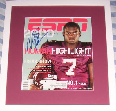 Michael Vick autographed Virginia Tech 2000 ESPN Magazine cover framed
