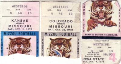 1978 Missouri Tigers lot of 3 ticket stubs (vs Colorado Iowa State Kansas)